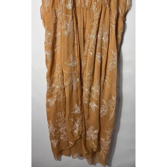 Aeom Coatigan Womens Large Brown Embroidered Sheer Kimono Butterfly Floral - Picture 3 of 11